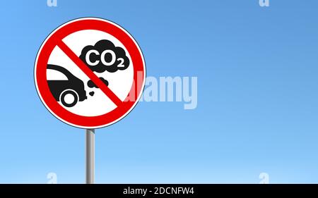 CO2 traffic exhaust bansign car smog symbol pollution warning icon with blue sky background, vector illustration Stock Vector