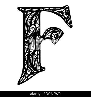 Vector Hand Drawn floral F monogram or logo. Letter F with Flowers and Branches. Floral Design. Design Vector. Stock Vector