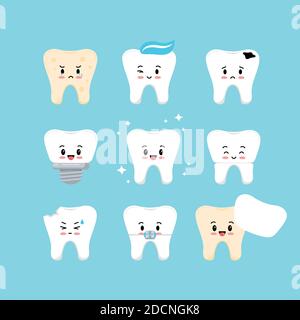 Cute teeth dental kids icon set. Stock Vector