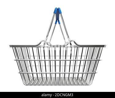 Wire shopping basket side view isolated on a white background. 3d rendering illustration Stock Photo