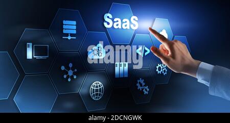 SaaS, Software as a Service. Internet and networking Technology concept. Stock Photo