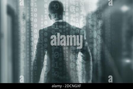 Futuristic Background Matrix Mixed Media Binary Code concept. Stock Photo