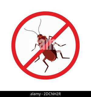 No cockroach sign in red crossed circle vector icon isolated on white background. Stock Vector