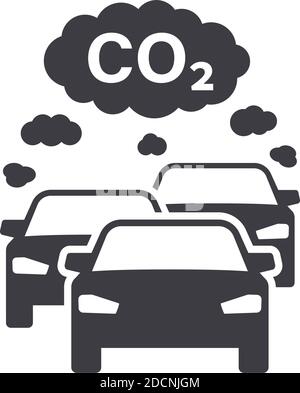 Cars and traffic with smog clouds symbol pollution warning icon vector ...