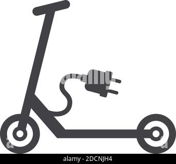 Electric scooter with power plug symbol or icon grey vector illustration Stock Vector