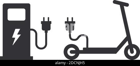 Electric scooter loading station with power plug symbol or icon vector illustration Stock Vector