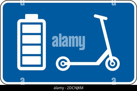 Electric scooter with battery symbol blue station sign vector illustration Stock Vector