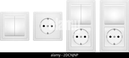 Realistic white wall switch light switch and outlet socket type f 3d vector illustration Stock Vector