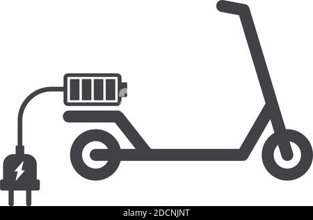 Electric scooter with power plug and battery symbol or icon grey vector illustration Stock Vector