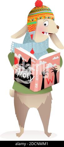 Winter Rabbit or Hare Reading Book about Wolf Stock Vector