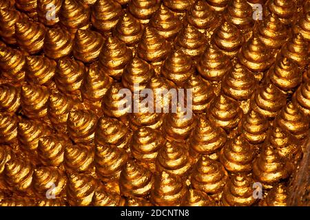 Golden texture close-up. Gold background in macro style. Stock Photo