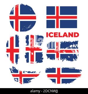 Iceland flag vector icon in brushstroke texture on white background Stock Vector