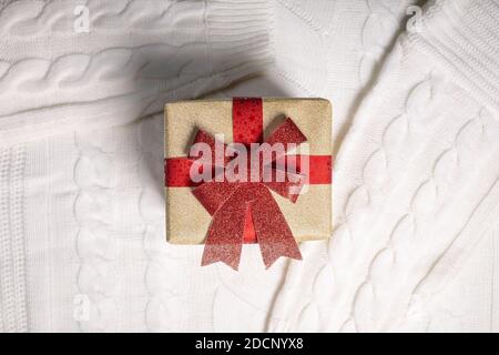 Knitted white winter sweater texture can be background Stock Photo