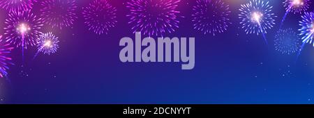 colorful fireworks vector on dark blue background with sparking bokehs. Stock Vector