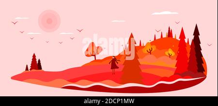 autumn landscape vector illustration. Autumn vector illustration. Stock Vector