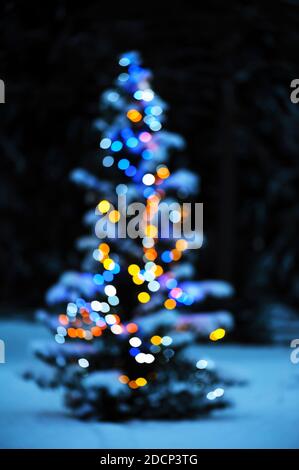 Defocused view of christmas tree Stock Photo