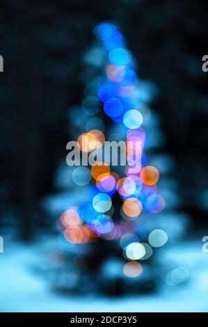 Defocused view of christmas tree Stock Photo