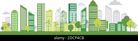Green Eco city living concept. Vector illustration. Green city, wind turbine vector illustration. Stock Vector