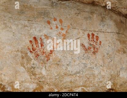 Painted Hand Prints On A Rock At Cliff Spring Grand Canyon National Park North Rim On A Hot Sunny Summer Day Stock Photo