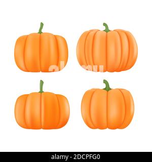 Cartoon halloween pumpkin set. Different shapes and sizes orange gourd isolated on white background. Vector illustration Stock Vector
