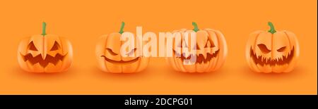 Set of halloween pumpkins, funny faces. Autumn holidays. Vector illustration EPS10 Stock Vector