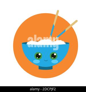 Cute Kawaii Illustration of Bowl of Rice Handmade cartoon Drawing Asian Japanese Food - Vector EPS Stock Vector