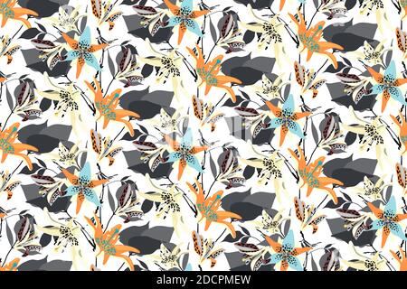 Vector floral seamless pattern with lilies. Flower background. Stock Vector