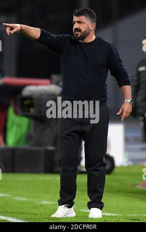Naples, Italy. 22nd Nov, 2020. Napoli's head coach Gennaro Gattuso gestures during a Serie A football match between Napoli and AC Milan in Naples, Italy, Nov. 22, 2020. Credit: Alberto Lingria/Xinhua/Alamy Live News Stock Photo