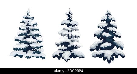 Snow trees set on isolated background. Christmas tree. Vector. Snow tree. Winter vector set. Stock Vector