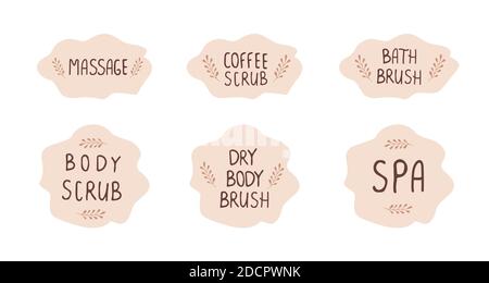 Set with fun slogans about home body care. Hand drawn lettering quotes. Stock Vector