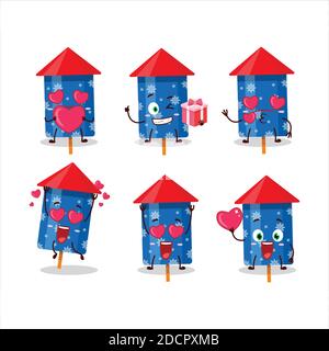 Blue firecracker cartoon character with love cute emoticon. Vector illustration Stock Vector