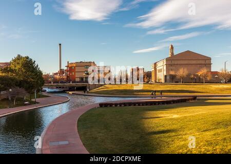 Scenic view of Historic Arkansas Riverwalk in Pueblo, Colorado Stock Photo