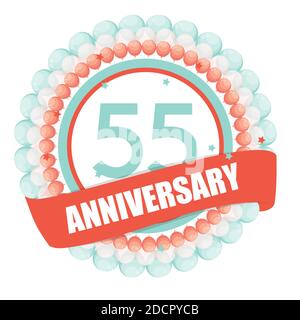 Cute Template 55 Years Anniversary with Balloons and Ribbon Illustration Stock Photo