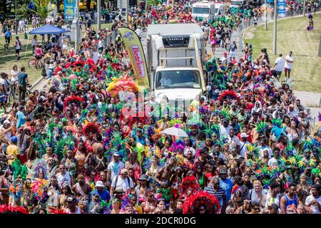 August 3, 2019, Toronto, Ontario, Canada: Participants parading in colourful costumes during the Toronto Caribbean Carnival Grand Parade at Lakeshore Blvd, which is one of the largest street festivals in North America. (Credit Image: © Shawn Goldberg/SOPA Images via ZUMA Wire) Stock Photo