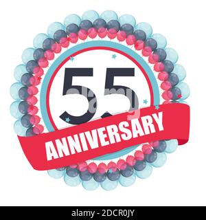 Cute Template 55 Years Anniversary with Balloons and Ribbon Illustration Stock Photo