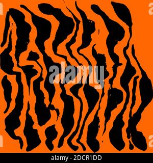 Vector illustration tiger print pattern. Orange and black hand drawn background. Stock Vector