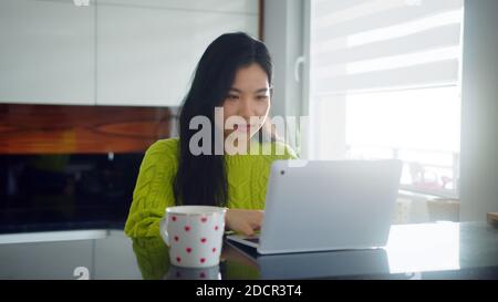 Asian freelance business women using laptop for video conference with customer in her appartment. High quality photo Stock Photo