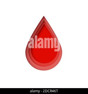 Red blood drop paper cut style. Dripping blood. Stock Vector