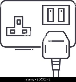 Plug icon, linear isolated illustration, thin line vector, web design sign, outline concept symbol with editable stroke on white background. Stock Vector