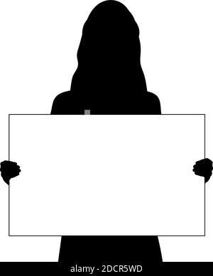 Silhouette woman holds banner placard blank white sheet for text space closeup Stock Vector