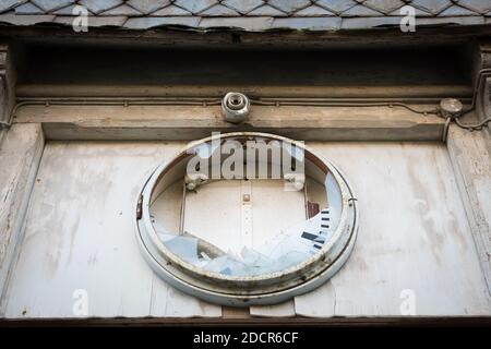 Old station clock on abandoned historic railway station in Wuppertal Küllenhahn, Germany Stock Photo