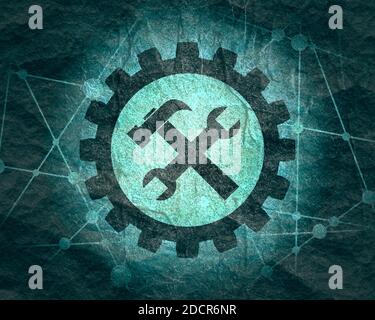 Molecule And Communication Background. Modern brochure or report design template. Wrench icon in gear. Connected lines with dots. Medical, technology, Stock Photo