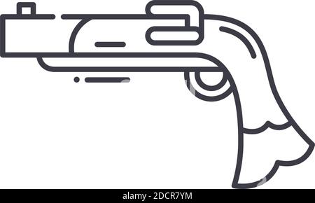 Pirate gun icon, linear isolated illustration, thin line vector, web design sign, outline concept symbol with editable stroke on white background. Stock Vector