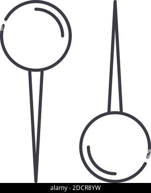 Pin icon, linear isolated illustration, thin line vector, web design sign, outline concept symbol with editable stroke on white background. Stock Vector