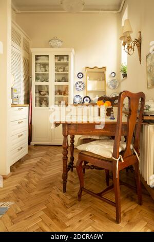 White rustic kitchen in old house Stock Photo