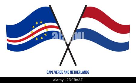 Cape Verde and Netherlands Flags Crossed And Waving Flat Style. Official Proportion. Correct Colors. Stock Photo
