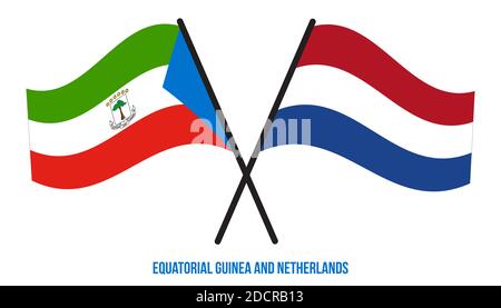 Equatorial Guinea and Netherlands Flags Crossed And Waving Flat Style. Official Proportion. Stock Photo