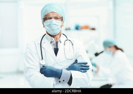close up. practicing doctor standing in a medical laboratory. Stock Photo