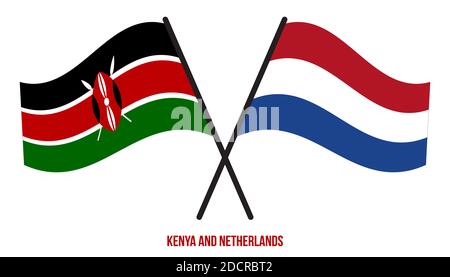 Kenya and Netherlands Flags Crossed And Waving Flat Style. Official Proportion. Correct Colors. Stock Photo