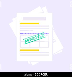 Approved credit or loan form with document file and claim form on it. Stock Vector
